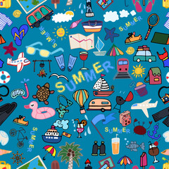 Summer, Vacation, Travel, Seamless pattern