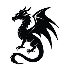 Black dragon isolated heraldic animal silhouette. Luxury monogram. Heraldry beast. Vector Graceful vintage animal symbol illustration legs and lion tail business card