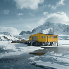 ultra realistic photo of Antarctic research station