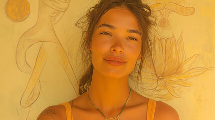 pretty lady artist with her new painted wall, abstract