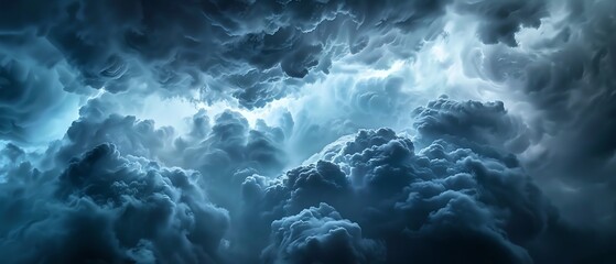 Dramatic storm clouds with dark blue hues and lighting, creating a moody and atmospheric scene, perfect for weather-related concepts and backgrounds.