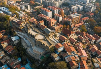 Obraz premium Aerial view of the old urban area of Wuhan, densely packed and low rise old houses