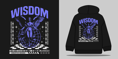 Graphic design ready to print. wisdom slogan typography with angel statue, vector illustration for streetwear graphic design, t shirt, hoodie, and urban style design