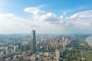 Obraz premium Aerial view of the bustling city skyline with modern buildings in Wuhan, China