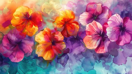  Bright rich floral background, Watercolor