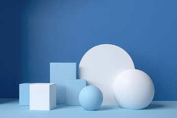 minimal blue and white stage space for present product in marketing advertisement