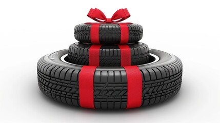 Twin Tires Gaily Wrapped in Festive Red Bows