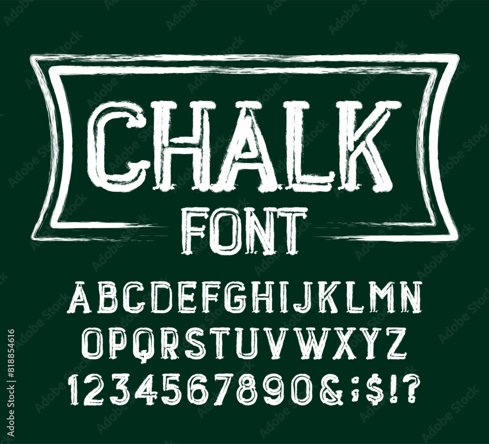 Poster chalk alphabet font. hand drawn letters and numbers. stock vector typescript for your design.
