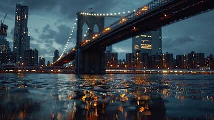 New York City Skyline. Brooklyn Bridge at twilight in New York City