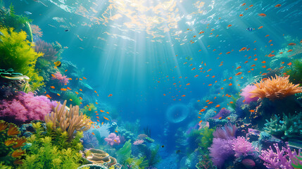 Fototapeta na wymiar World Oceans Day, Underwater Sea World, Sea Grass, Ecosystem, Generative Ai