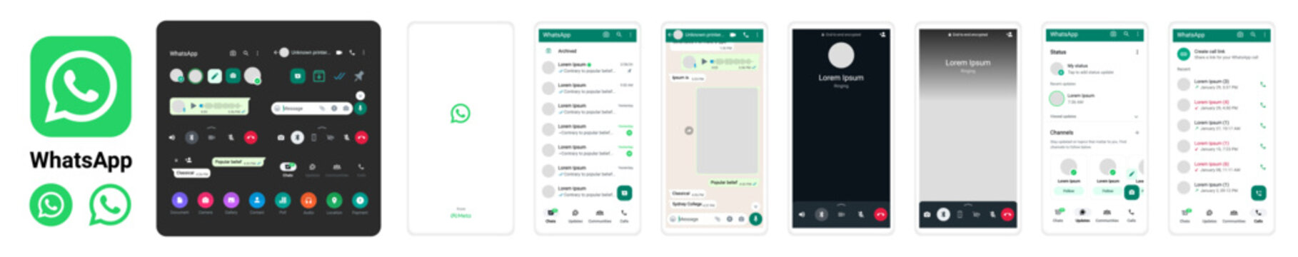 Whatsapp Mobile App Interface Template, Whatsapp  Pages Template. 2024 Editorial Illustration.