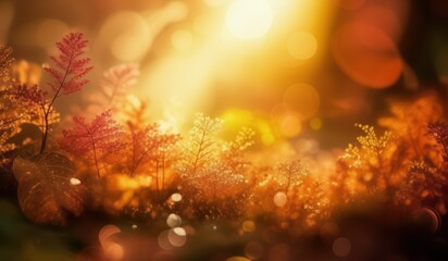 A colorful autumn background with the sun behind the leaves
