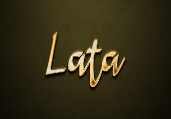 Old gold text effect of Hindi name Lata with 3D glossy style Mockup	