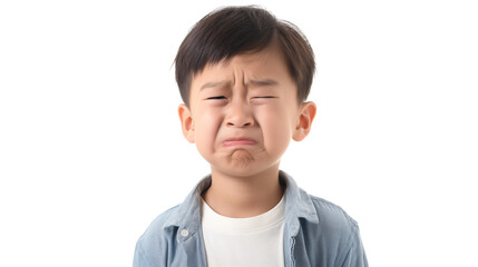 Asian little boy cry and feel sad isolation on white background