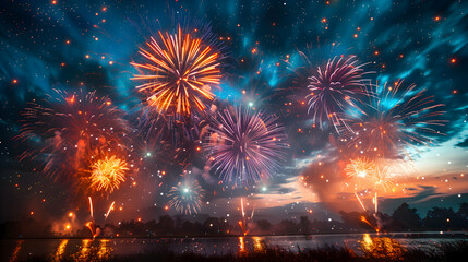 Fireworks lighting up the night sky above a Diwali celebration