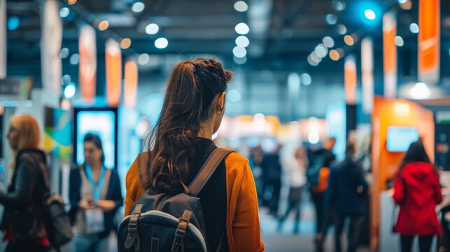 Tech Expo Showcasing Entrepreneurs and Mobile App Innovations to Investors and Users in a Bustling High-Tech Setting