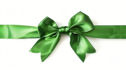 Beautiful green ribbons with bow on white background -