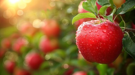 picture of a Ripe Apples in Orchard ready for harvesting Morning shot