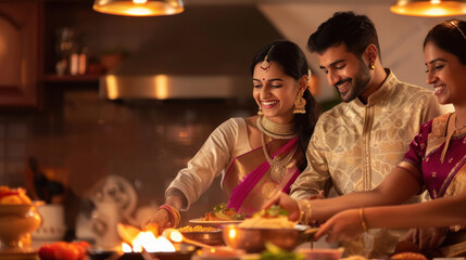 Young Indian couple cooking together in the kitchen