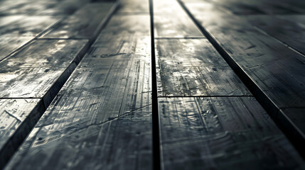 a close up of a wooden floor with a light shining on it