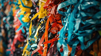 a bunch of colorful plastic straps for export hanging on a wall