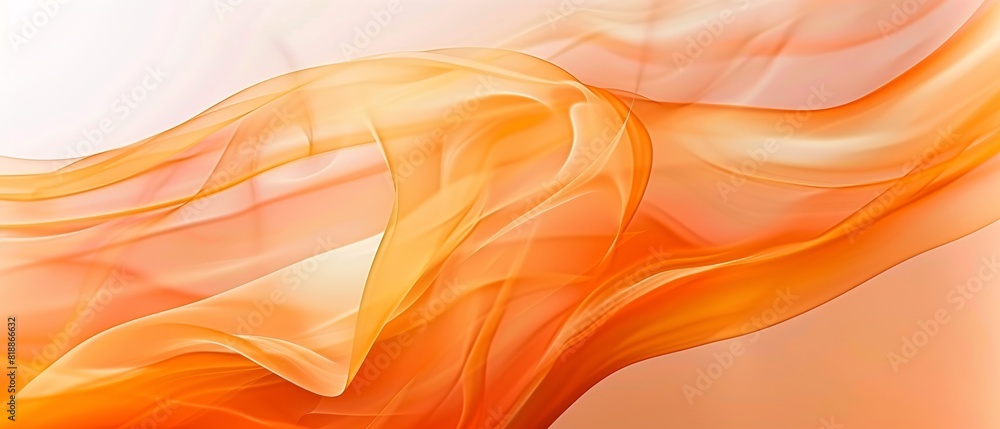 Poster Silky orange fabric with smooth, flowing waves and soft folds creating abstract background . 3d rendering