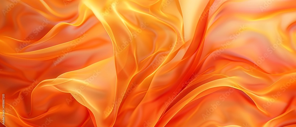 Poster Silky orange fabric with smooth, flowing waves and soft folds creating abstract background . 3d rendering