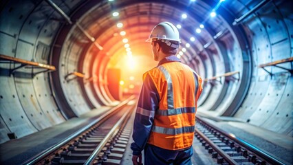 Obraz premium blurred lighting background of focus at engineer or technician control. Underground tunnel infrastructure. Transport pipeline by Tunnel Boring