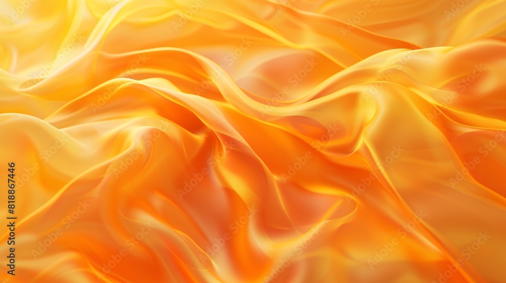 Poster Silky orange fabric with smooth, flowing waves and soft folds creating abstract background . 3d rendering