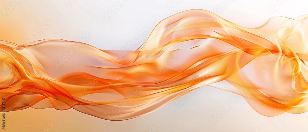 Poster Silky orange fabric with smooth, flowing waves and soft folds creating abstract background . 3d rendering