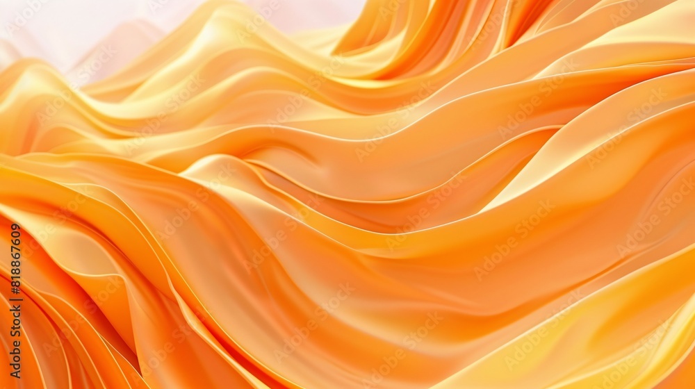 Poster Silky orange fabric with smooth, flowing waves and soft folds creating abstract background . 3d rendering