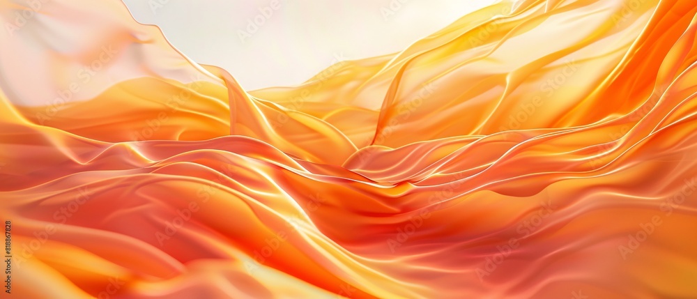Poster silky orange fabric with smooth, flowing waves and soft folds creating abstract background . 3d rend
