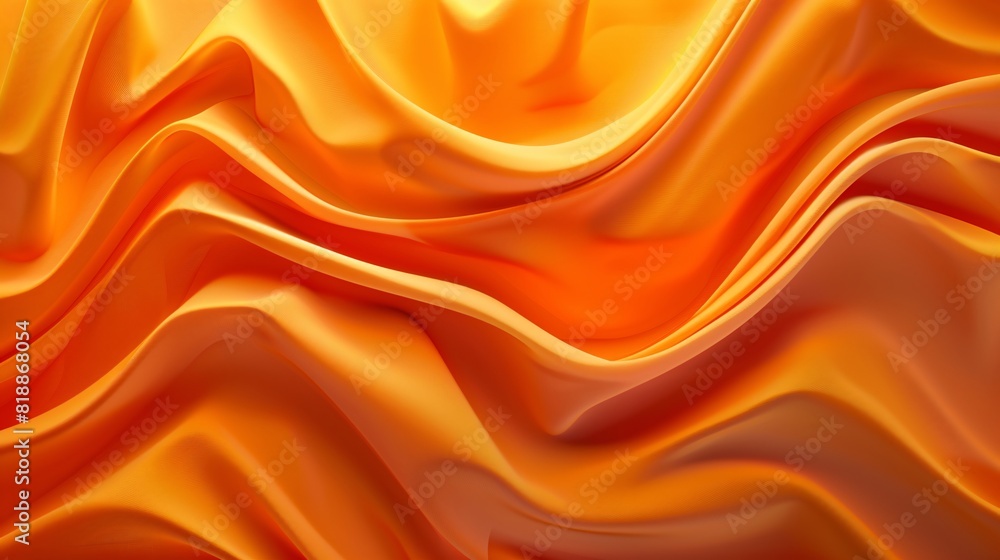Poster Silky orange fabric with smooth, flowing waves and soft folds creating abstract background . 3d rendering