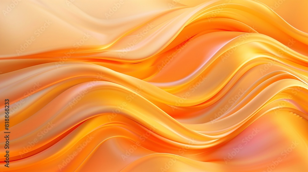 Poster Silky orange fabric with smooth, flowing waves and soft folds creating abstract background . 3d rendering