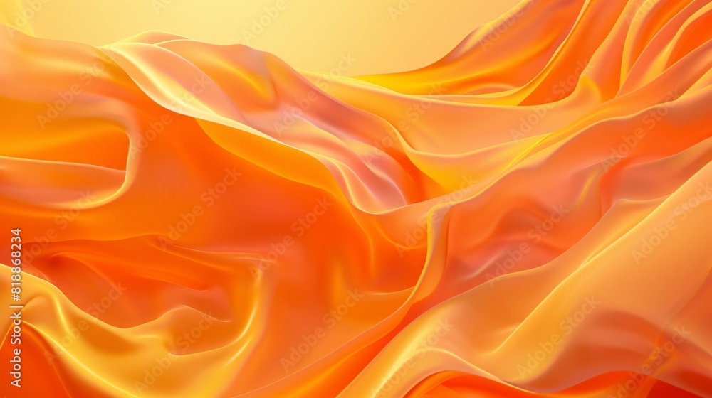 Poster Silky orange fabric with smooth, flowing waves and soft folds creating abstract background . 3d rendering