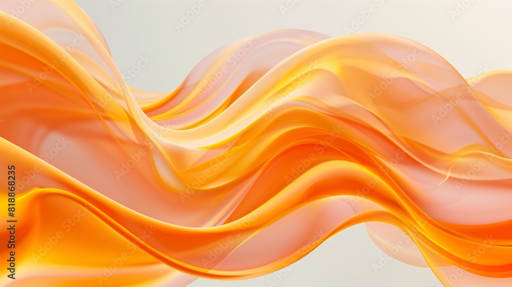 Poster silky orange fabric with smooth, flowing waves and soft folds creating abstract background . 3d rend