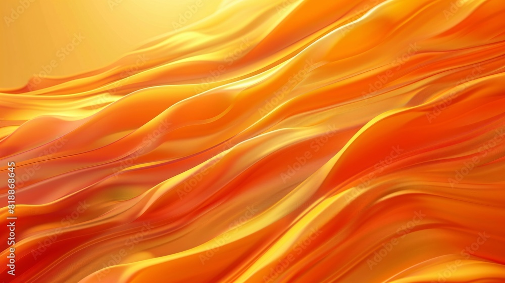 Poster silky orange fabric with smooth, flowing waves and soft folds creating abstract background . 3d rend