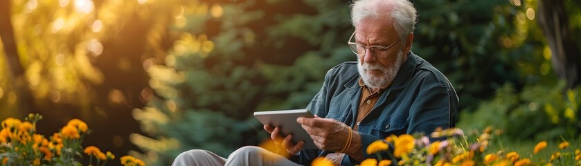 Peaceful Garden Retirement Portfolio Check on Digital Tablet