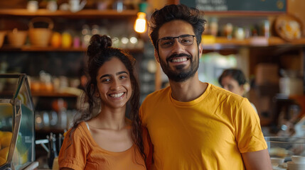 Fototapeta premium young indian couple standing at restourant