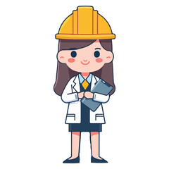 Female Builder with Hard Hat and Tools Vector