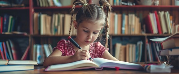 Beautiful little girl sitting listening and looking at the camera at the school with blackboard background big blue eyes, classroom