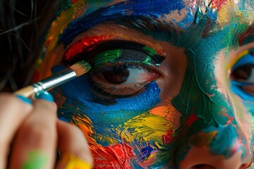 Artistic Expression with Vibrant Face Paint Colors Highlighting Creativity and Skincare Design for Print, Poster