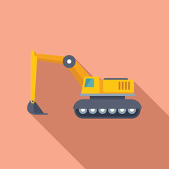 Vector illustration of a yellow cartoonstyle excavator on a soft pink background