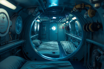 ultra-realistic submarine interior without people