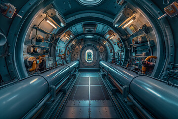 ultra-realistic submarine interior without people