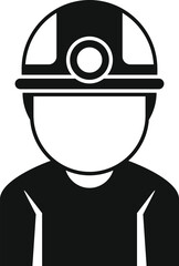 Simplified black and white icon of a person with a mining helmet, suitable for various design use