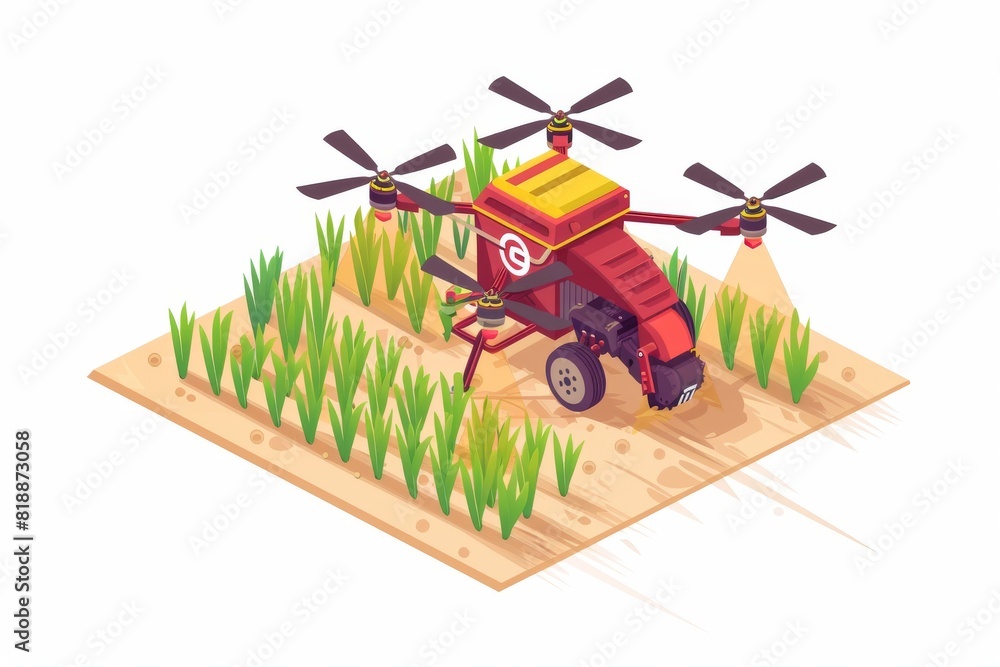 Poster smart farming with drone crop management in farm layout for small-scale farming using stock photo se