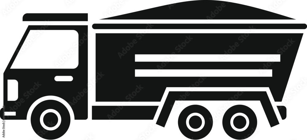 Poster dump truck silhouette icon in vector format with a simple and modern flat design, isolated on a whit