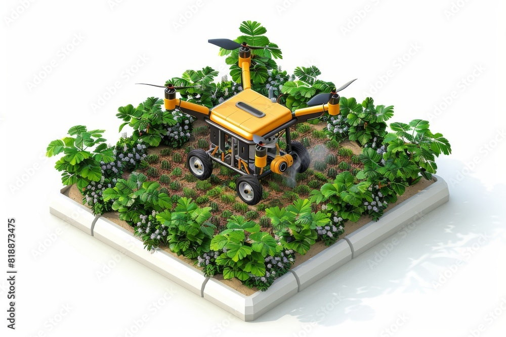 Poster stock photo sensor for cultivation and drone spraying tools in smart farming with drone crop managem