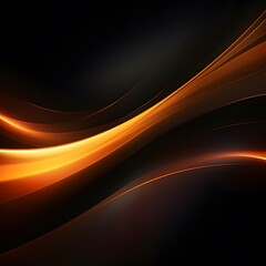 Black background with golden glowing waves. Generative AI.